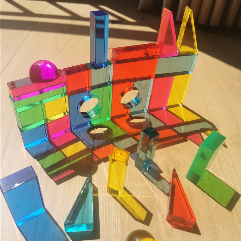 Rainbow Acrylic Geometric Blocks | Montessori Stacking Toy
