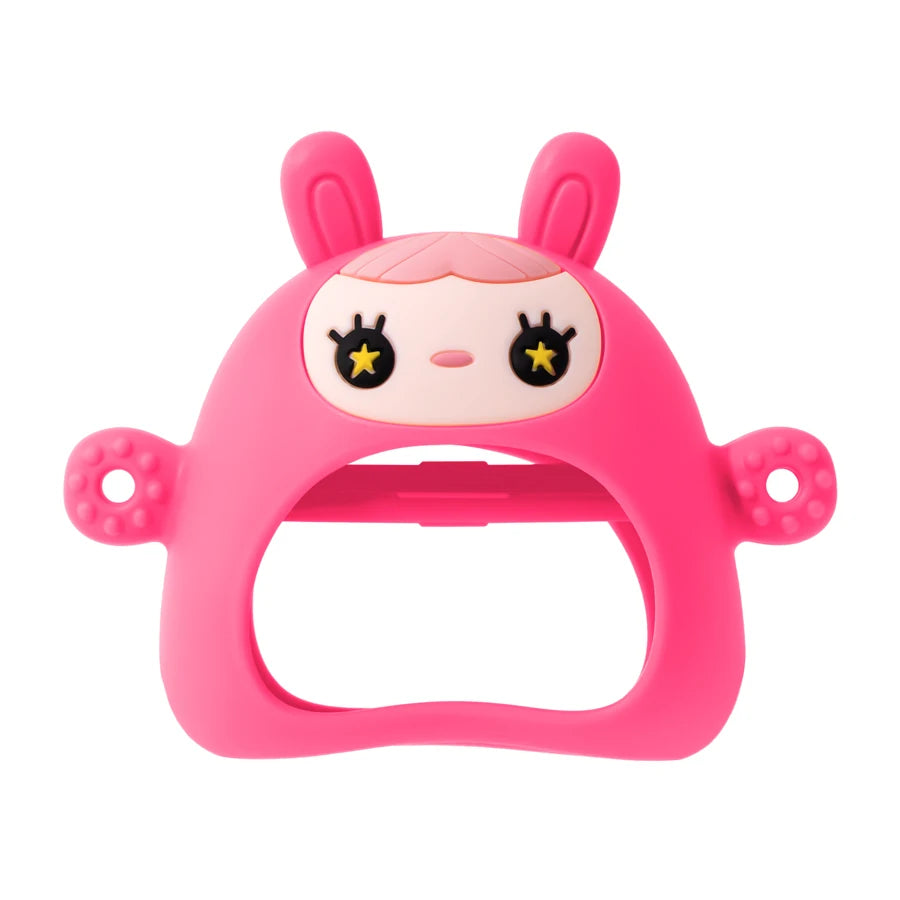 Hot pink bunny silicone teething mitten