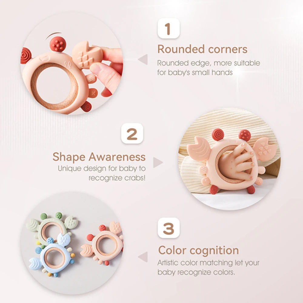 Colorful Cartoon Crab Baby Teething Toy | Oliver Montessori