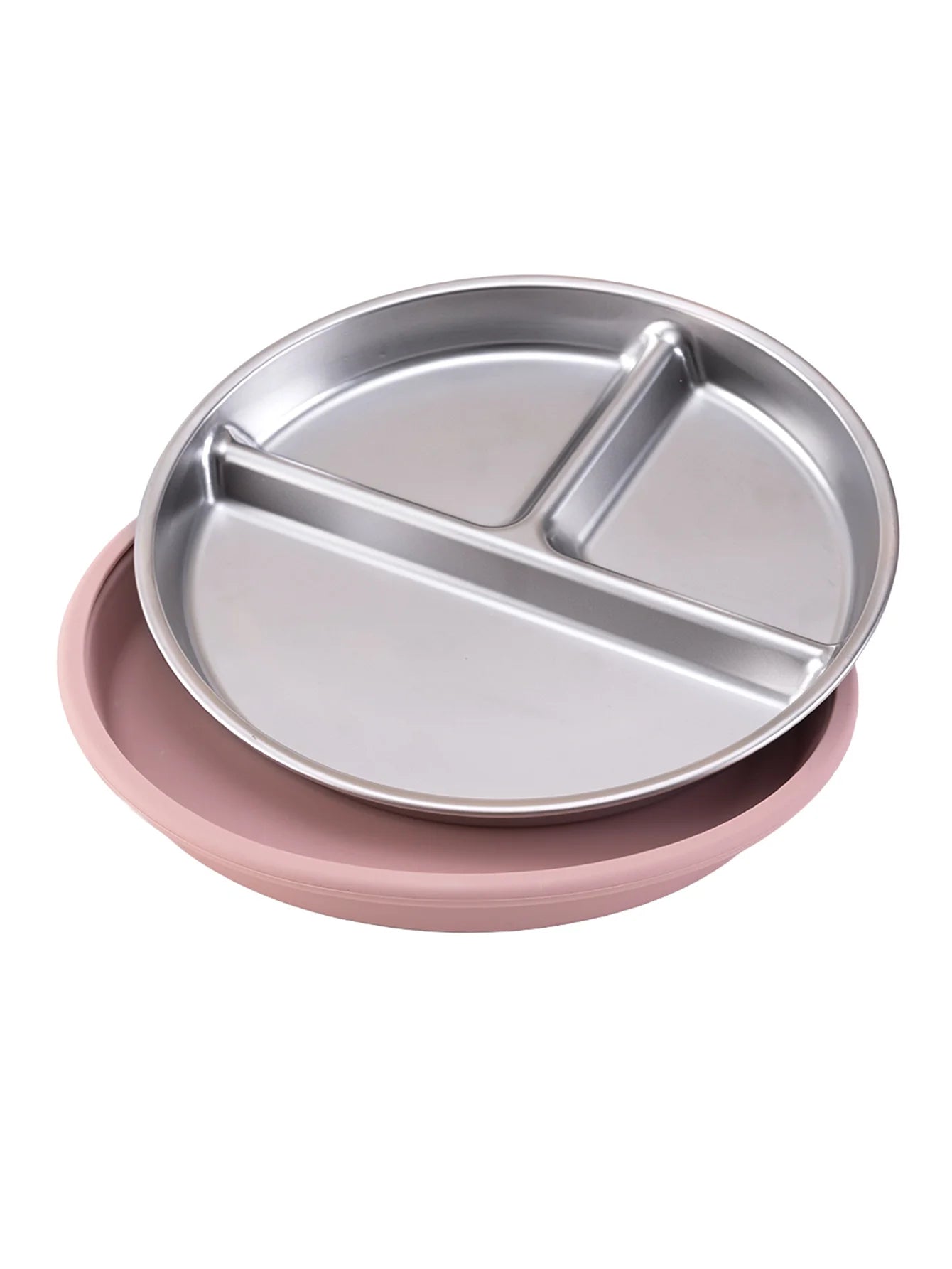 Stainless Steel Divided Plate with Detachable Silicone Suction Base | Oliver & Company Montessori Toys