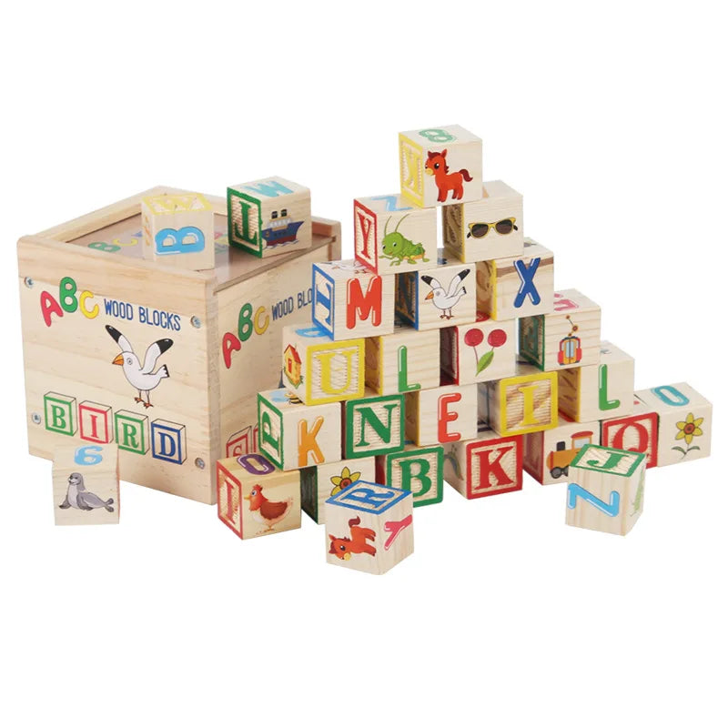 Wooden ABC Alphabet Blocks with Flashcards - Oliver & Company