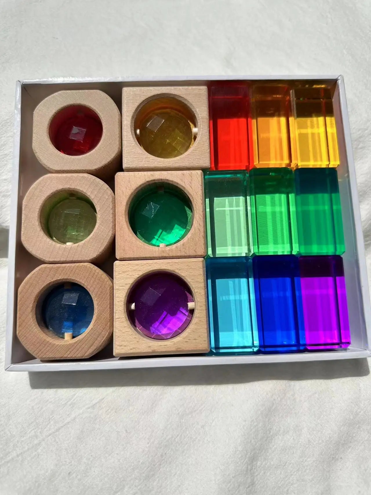 Montessori Wooden Cubes with Acrylic Gems