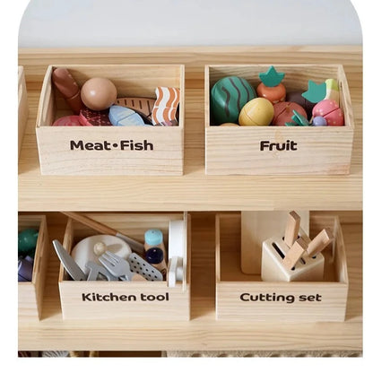 Pretend Play Food Toys | Food Accessories in Wooden Crates