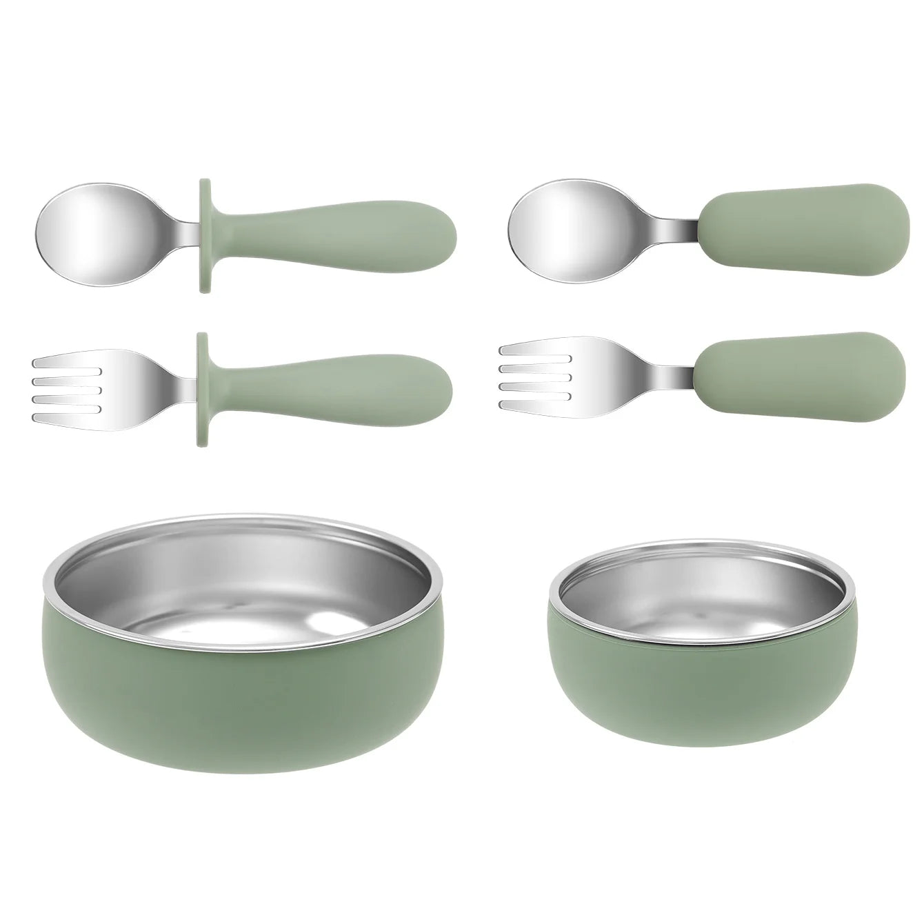 4-Piece Stainless Steel Silicone Suction Bowl and Utensil Set | Oliver & Company Montessori Toys