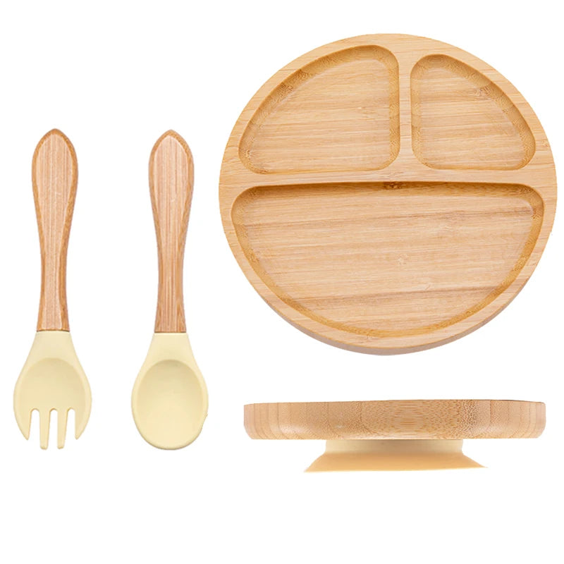 3pc Bamboo Baby Plate Set with Spoon & Fork
