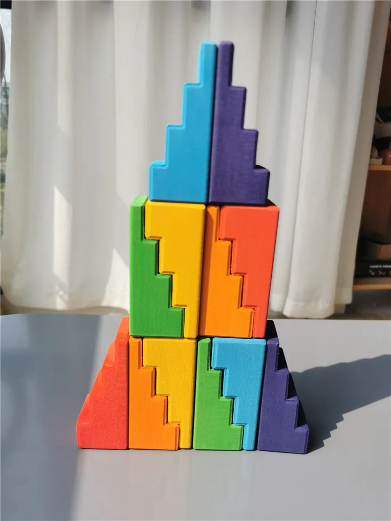 Montessori Large Wooden Stacking Blocks: Rainbow Building Structures