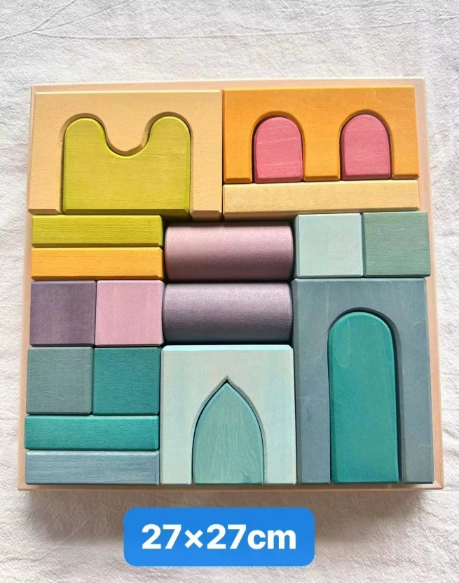 Montessori Large Wooden Stacking Blocks: Rainbow Building Structures | Oliver Montessori Toys