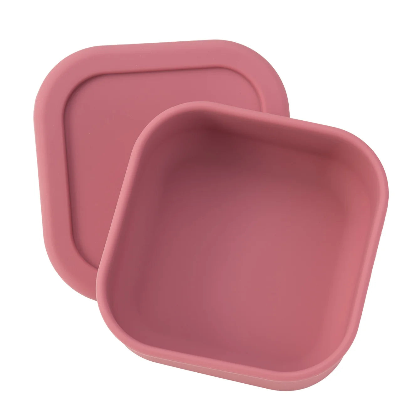 Square silicone snack container with lid in Dusty Rose