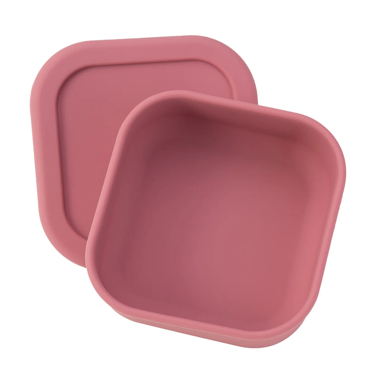Square silicone snack container with lid in Dusty Rose