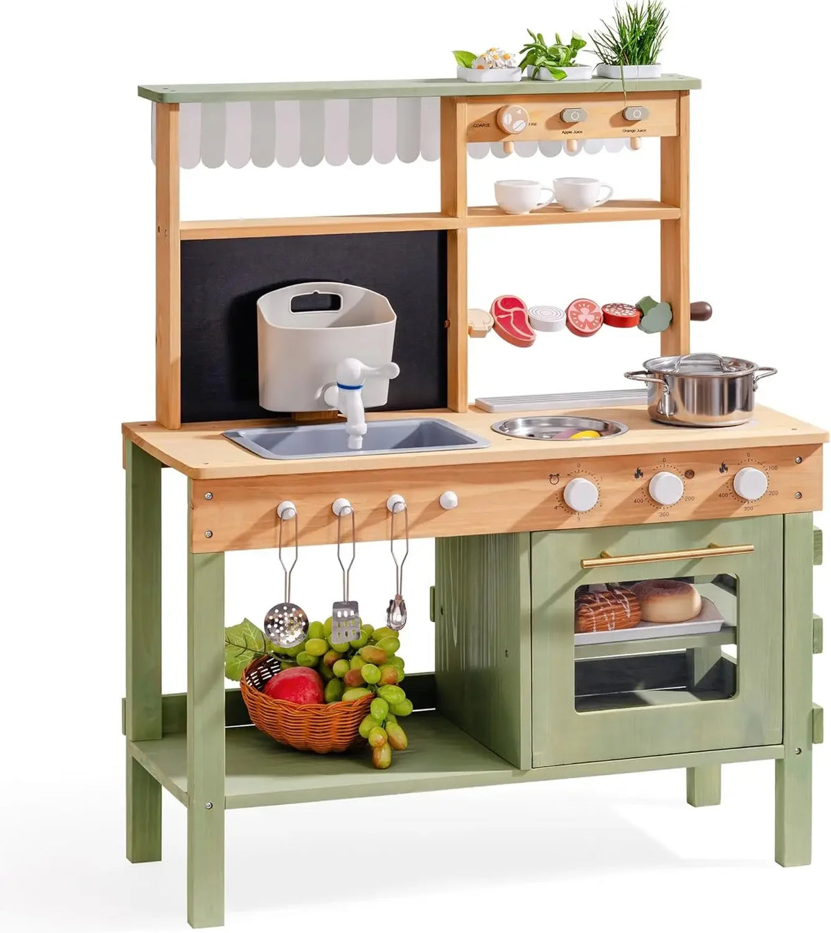 Wooden Mud Kitchen with Wheels - Outdoor Play Kitchen on Cart