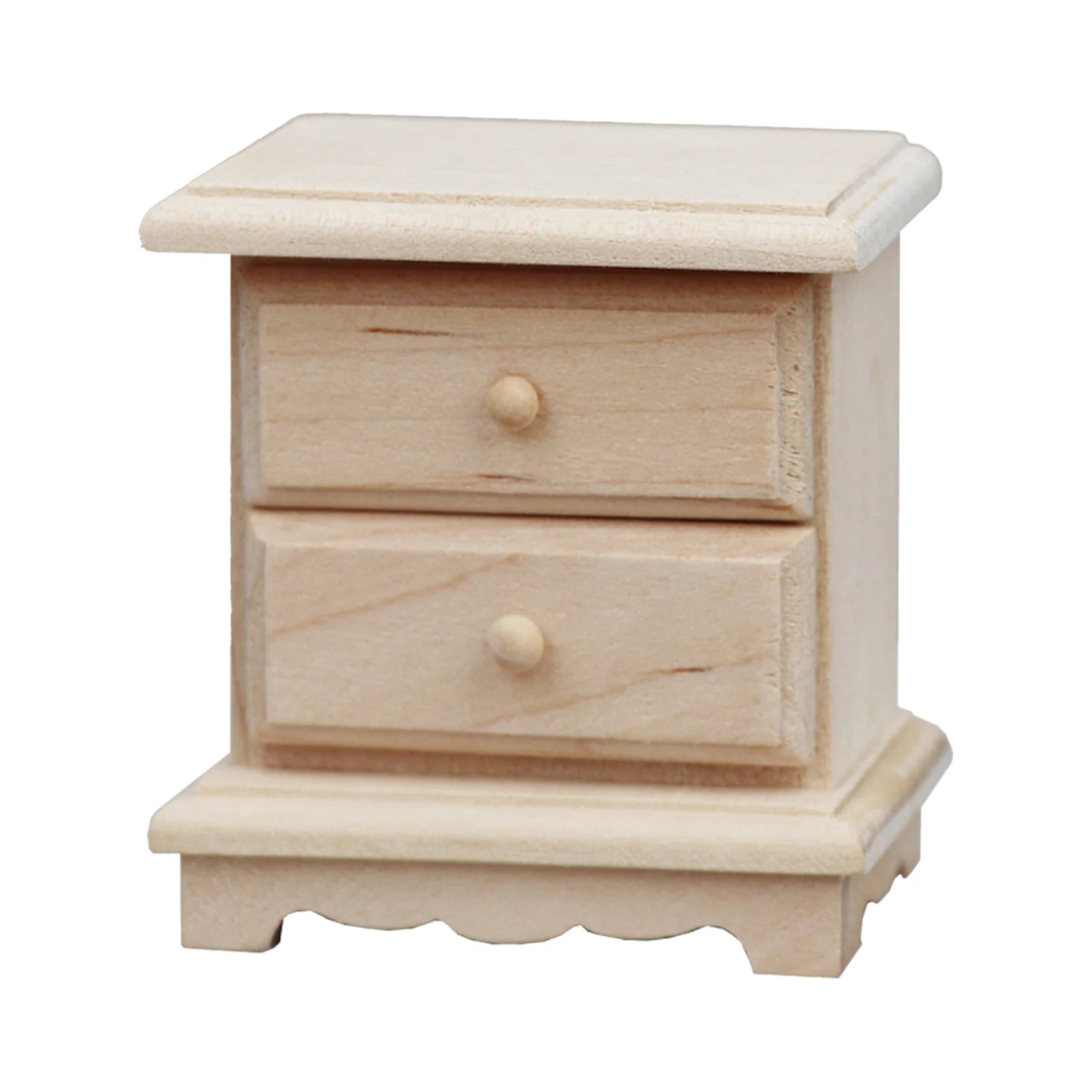 Small wooden nightstand with two drawers on a white background