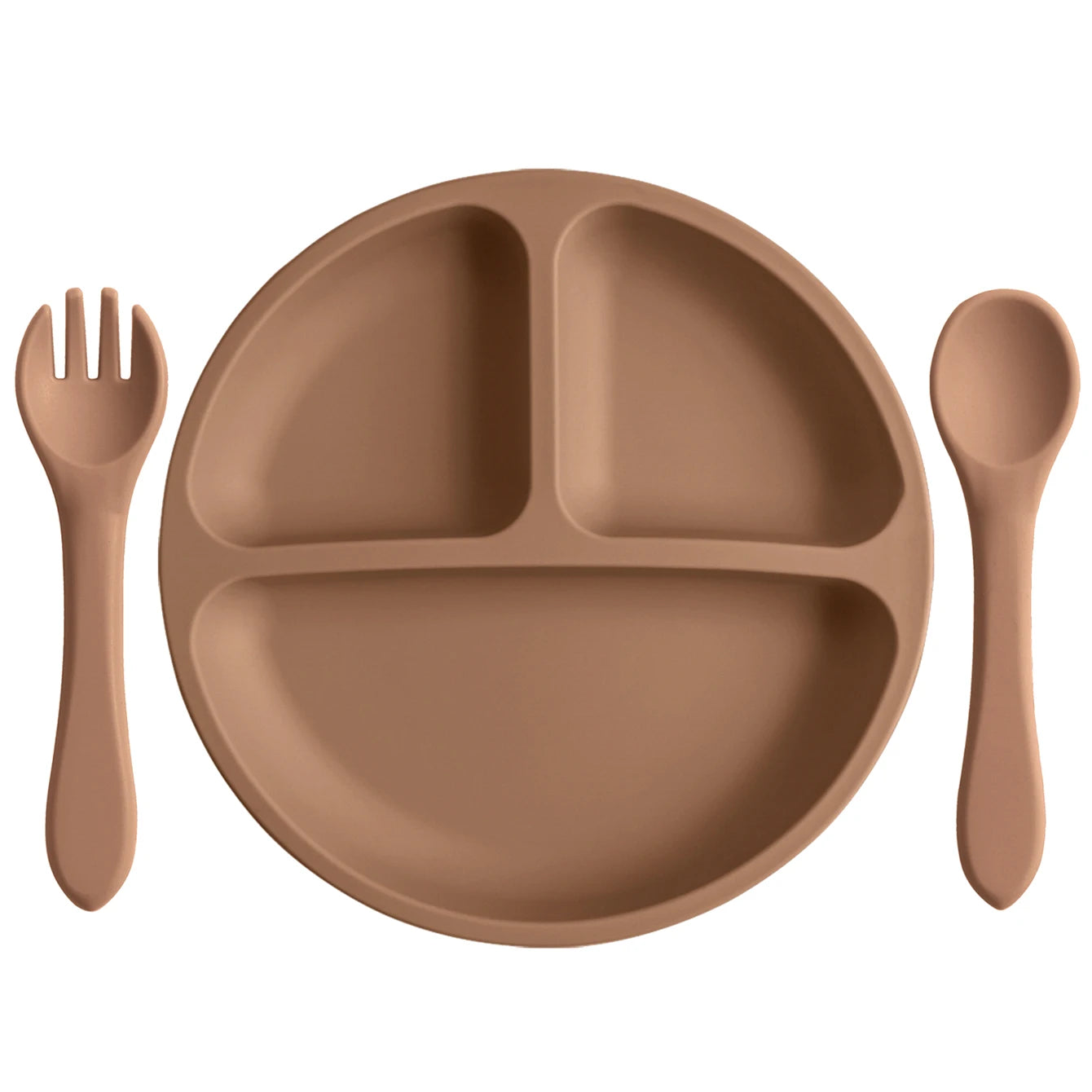 Clay round divided plate with matching spoon and fork