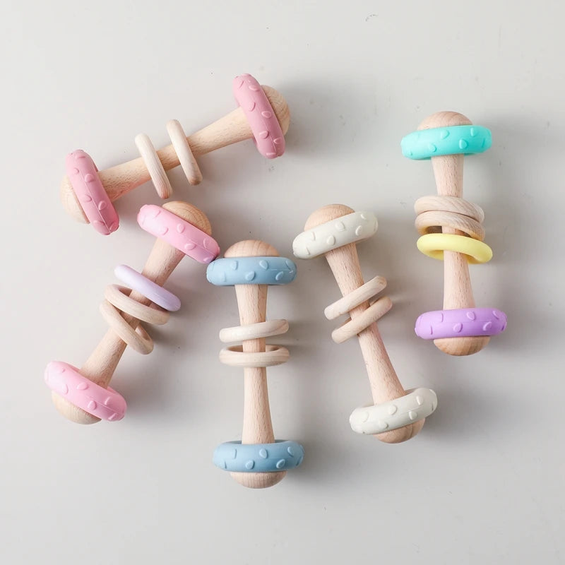 1pc Silicone & Beech Wood Baby Rattle – Safe & Eco-Friendly