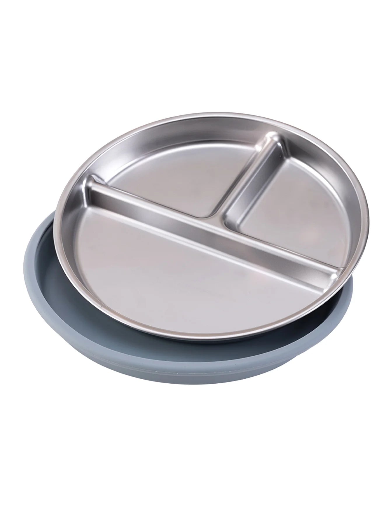 Stainless Steel Divided Plate with Detachable Silicone Suction Base | Oliver & Company Montessori Toys