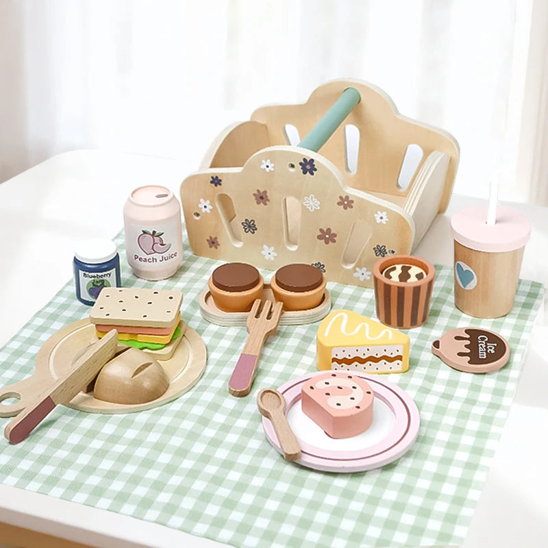 Wooden Picnic Pretend Play Set | Montessori Food & Cooking Toy