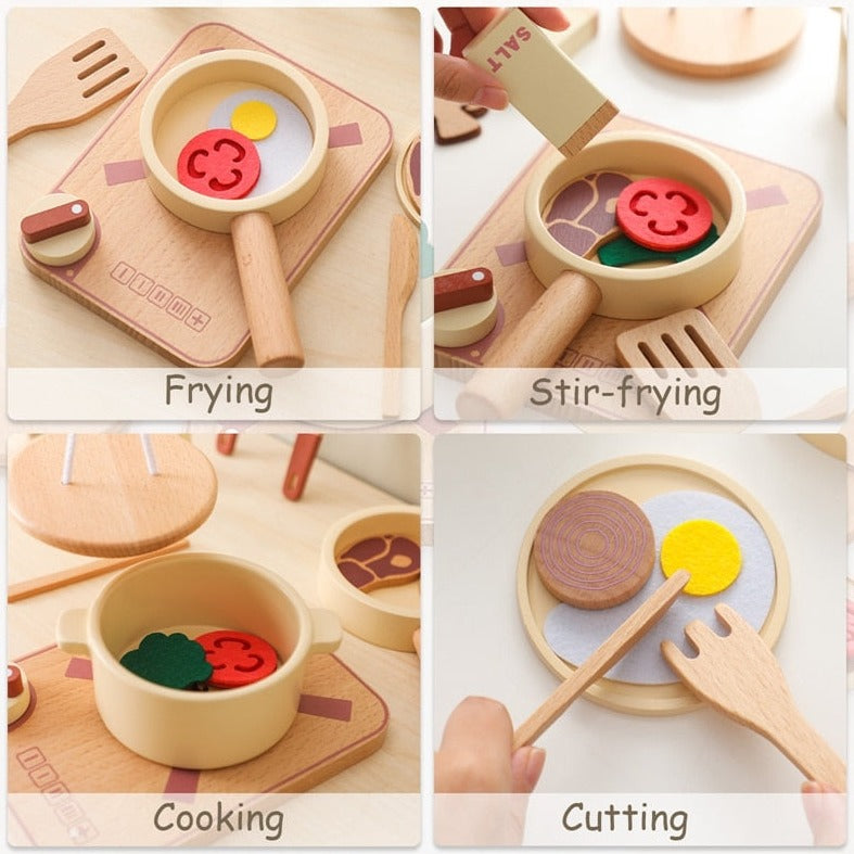 Simulated Wooden Kitchen Cooking Toy Set