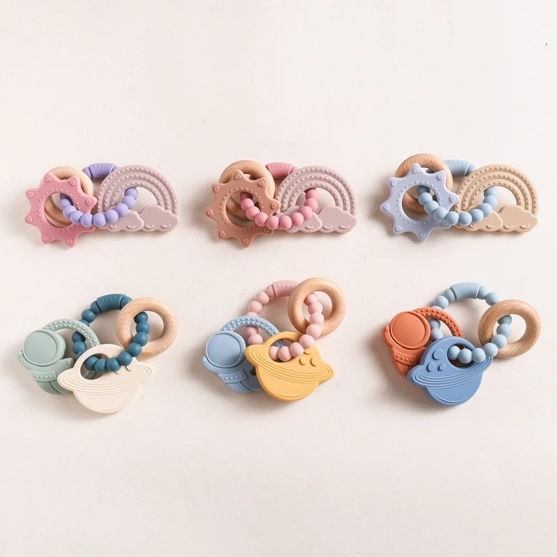 Linked Silicone and Wood Teether