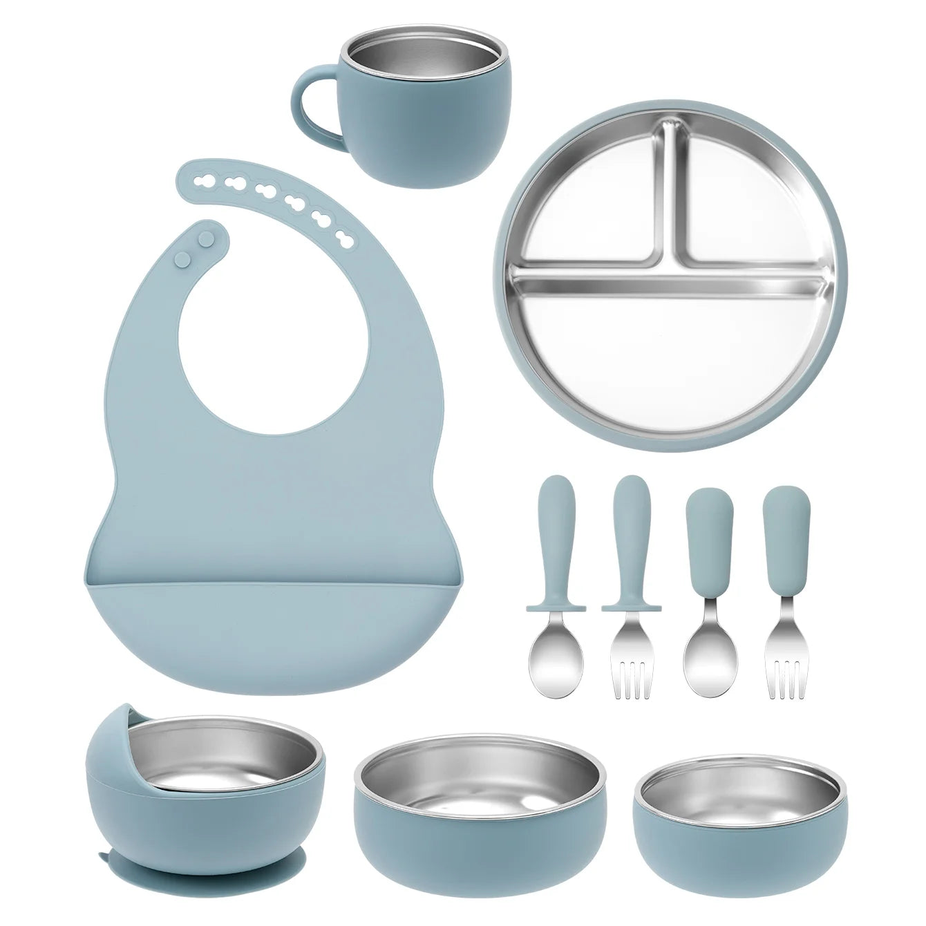 10-Piece Stainless Steel Silicone Baby Feeding Set | Oliver & Company Montessori Toys