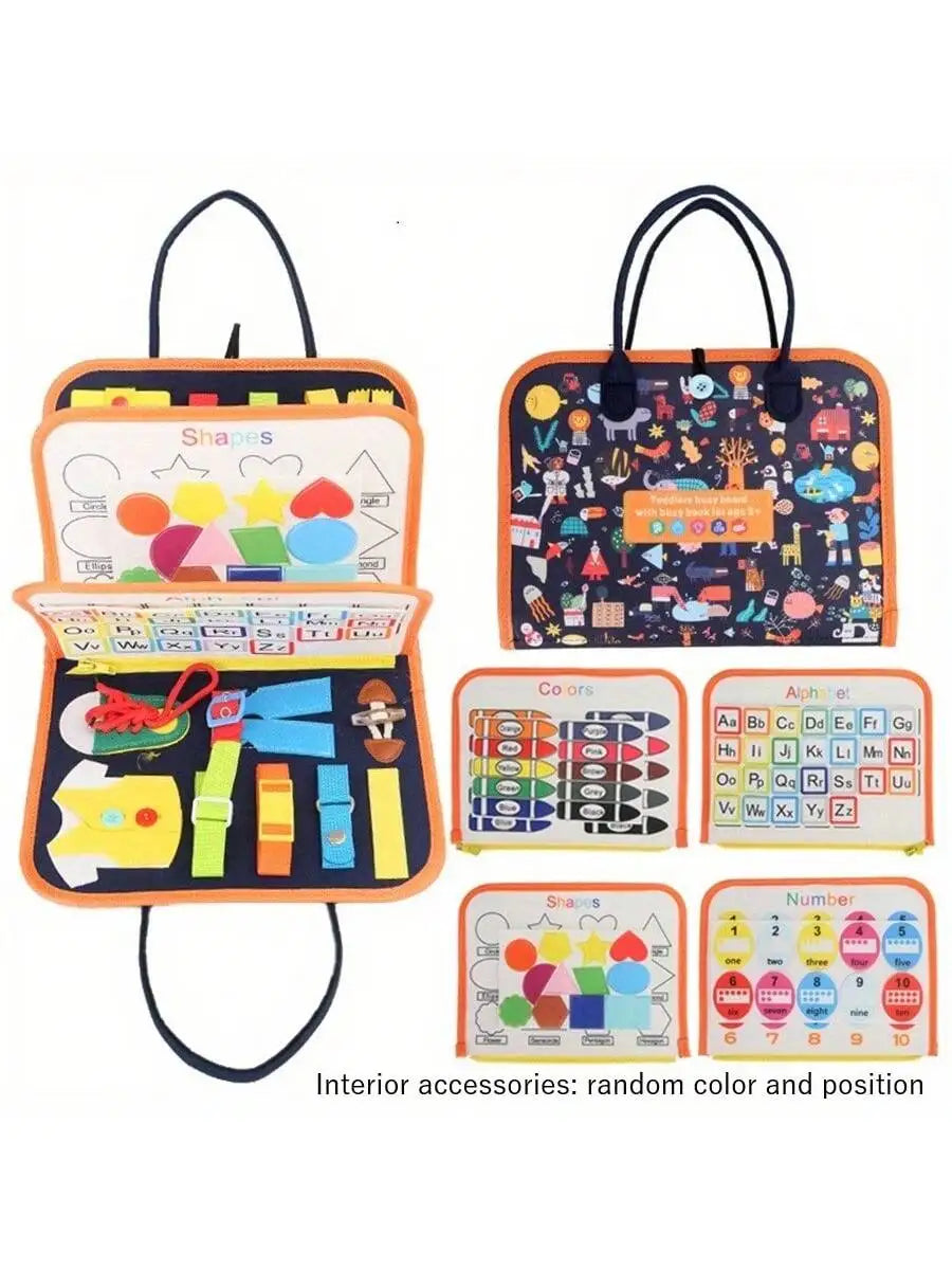 Educational toy set with colorful interior accessories on a white background