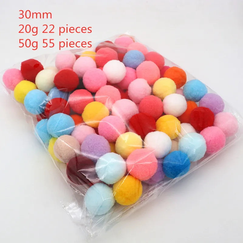 8-30mm Mixed High Elasticity Soft Pompoms in a clear bag, perfect for crafting and DIY projects, enhancing creativity with versatile, fluffy textures.