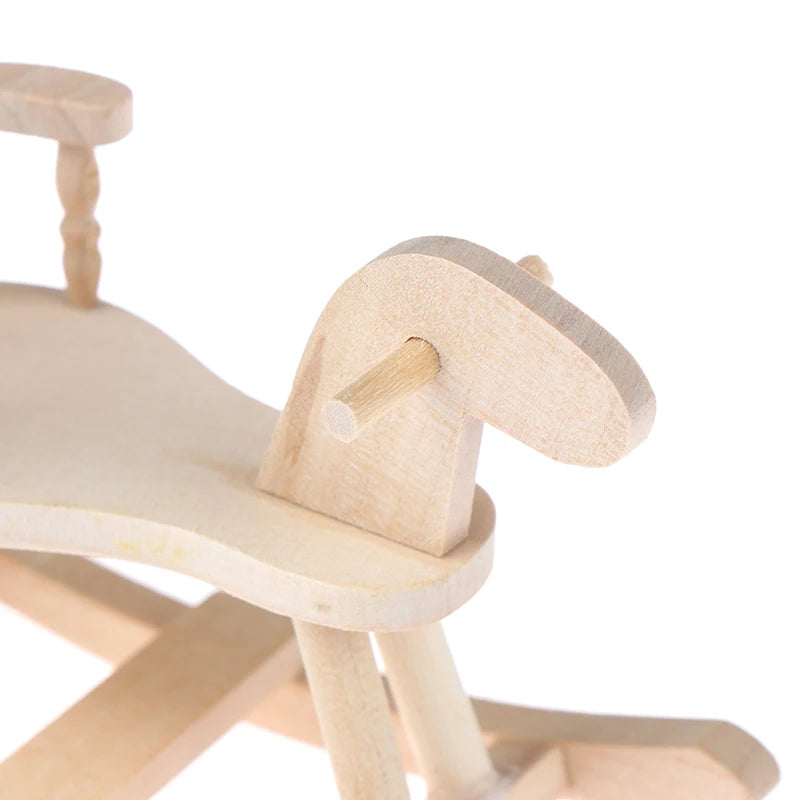 Mini Wooden Rocking Chair – 1:12 Scale Dollhouse Nursery Furniture (Horse Style)