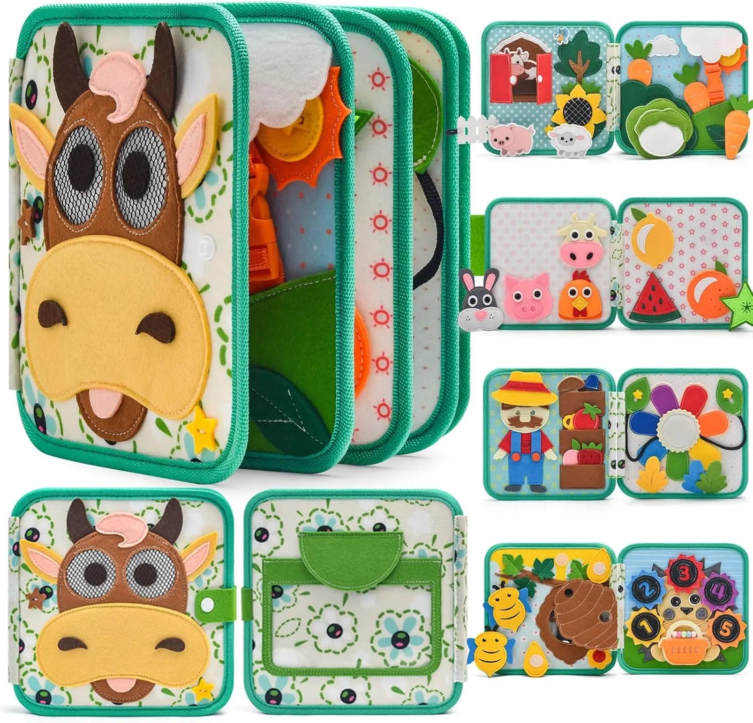 Set of children's educational books with farm animal illustrations