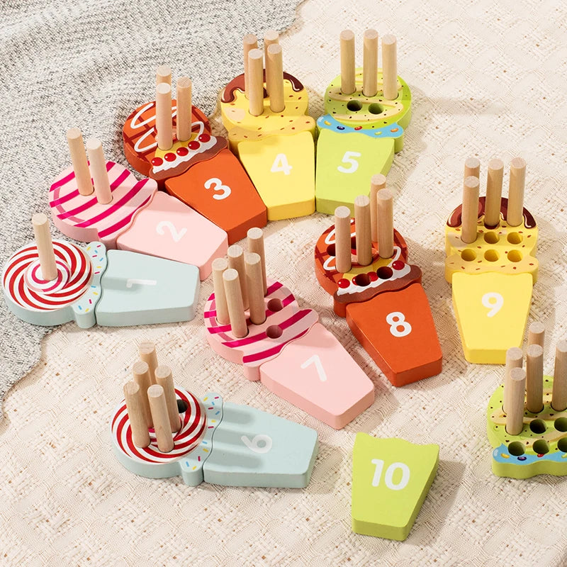Wooden Ice Cream Cone Counting Math Sett | Oliver Montessori Toys