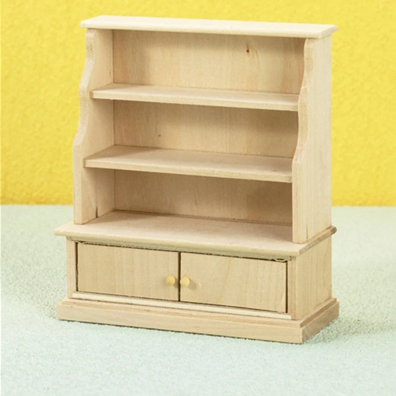 Wooden bookshelf with a drawer on a light green surface and yellow background