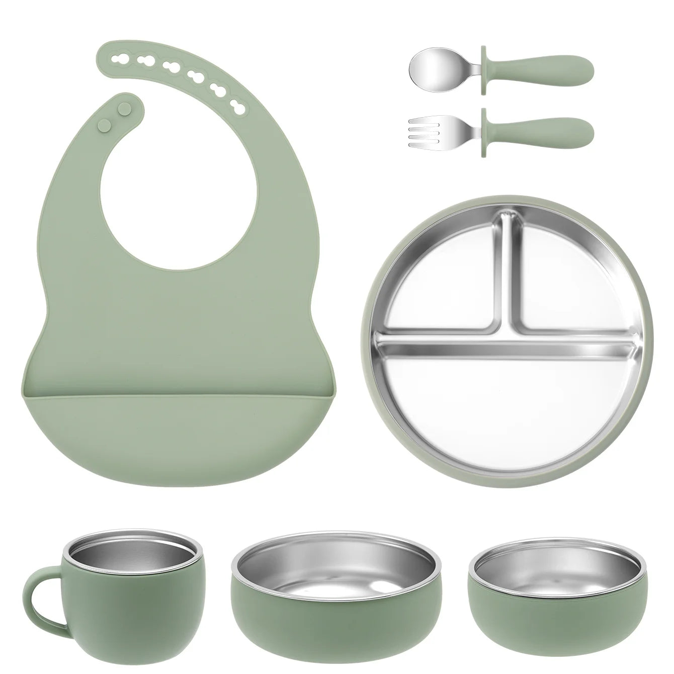 7-Piece Baby Feeding Set | Stainless Steel & Silicone BPA-Free | Oliver & Company
