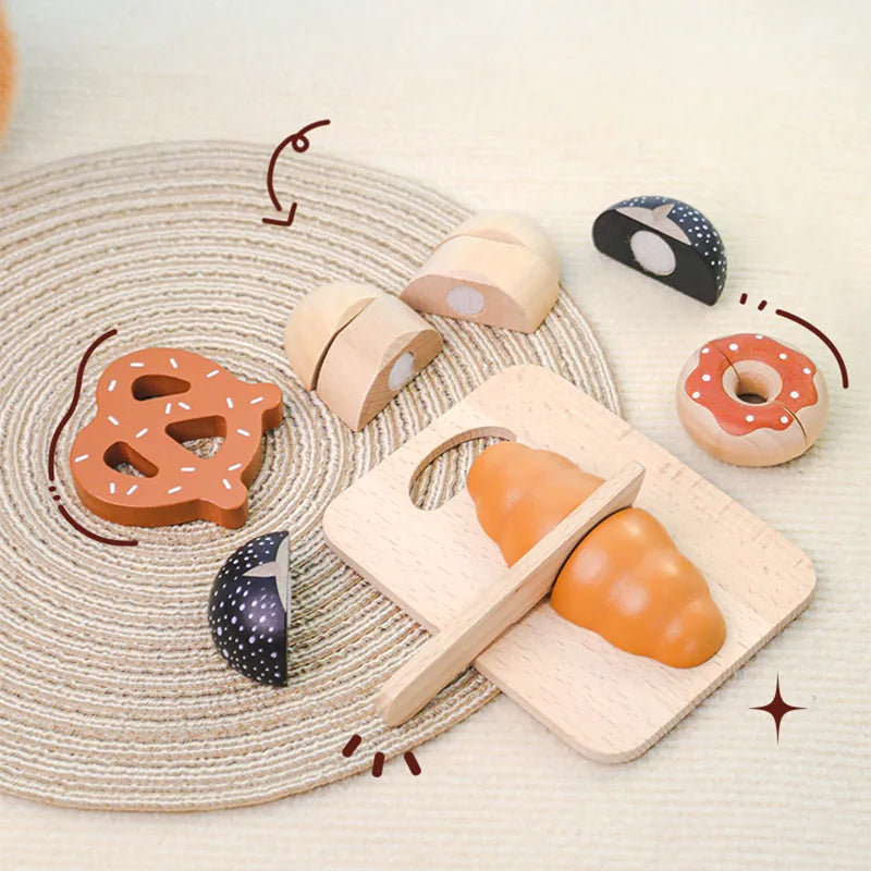 Wooden Bread and Pastry Cutting Play Set for Kids