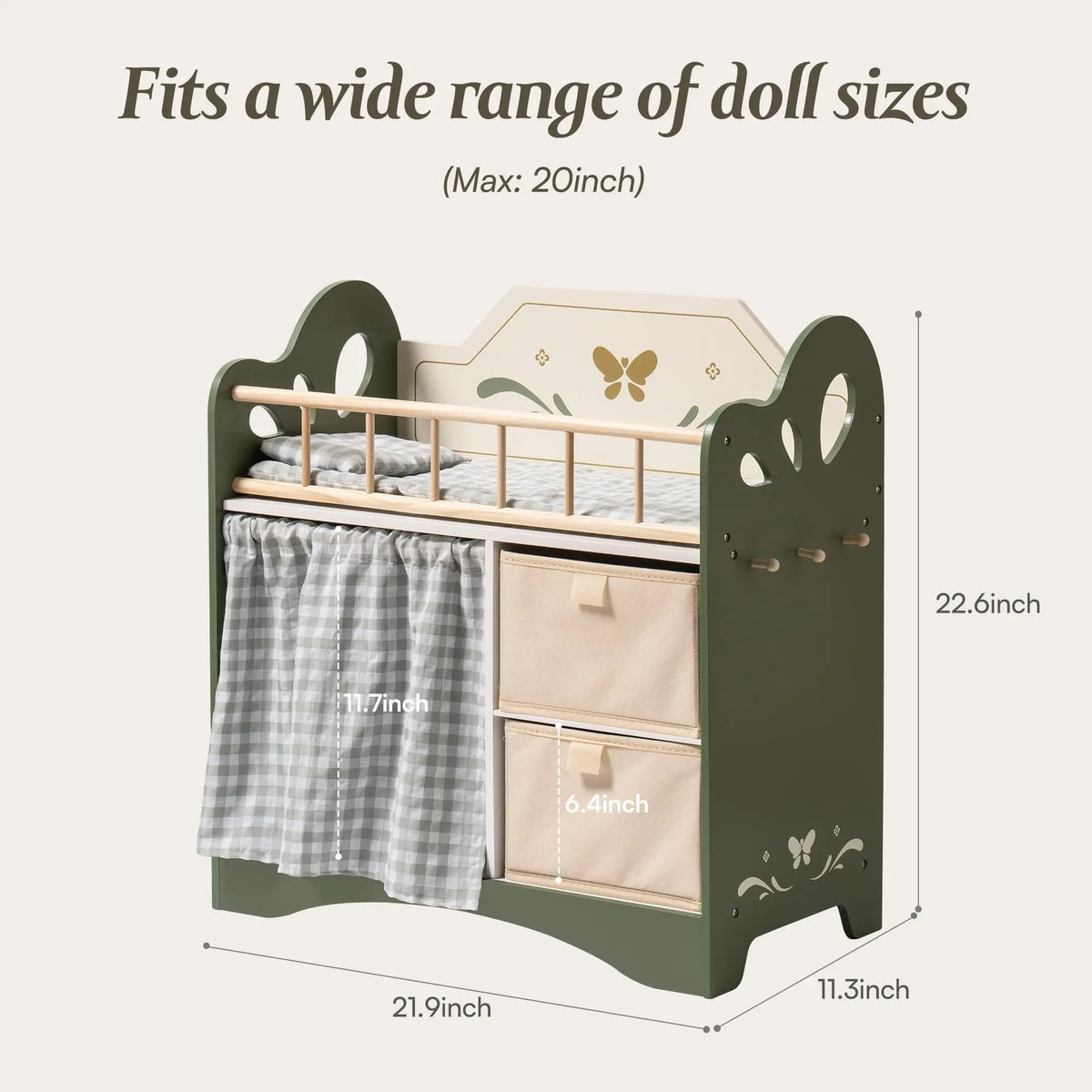 Wooden Baby Doll Bed with Storage