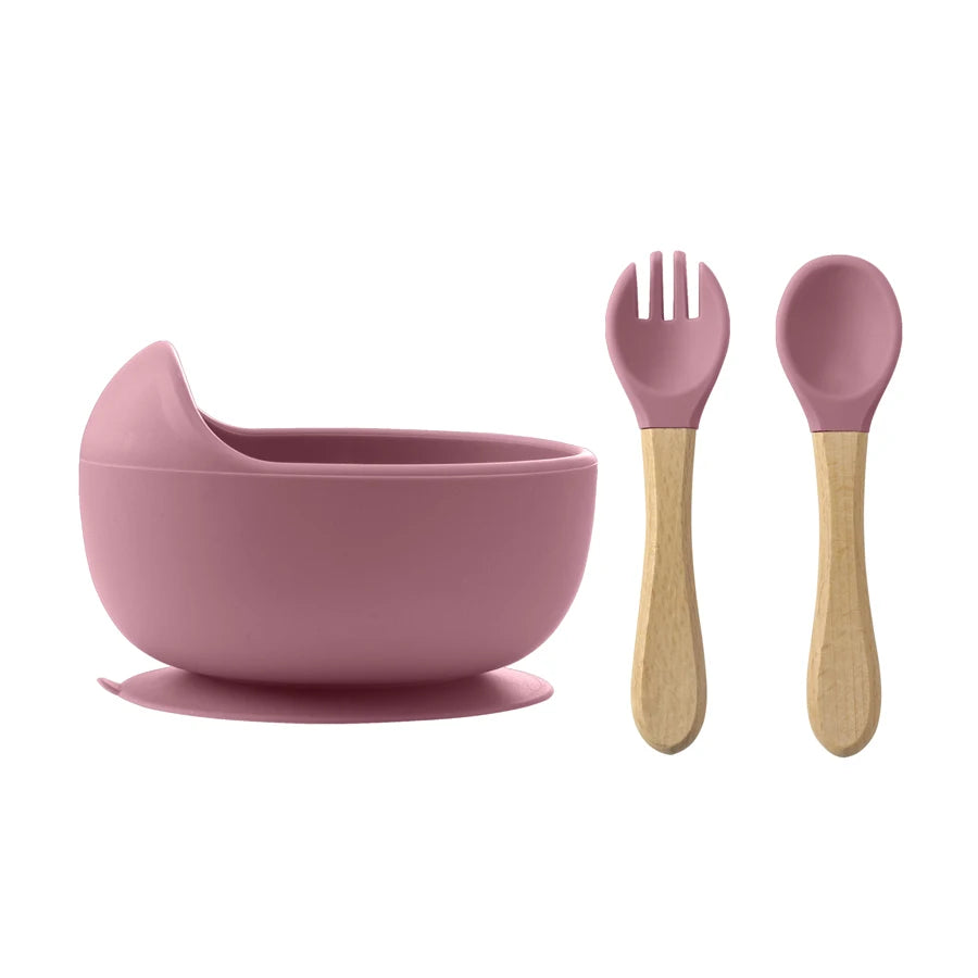 3Pcs Silicone Baby Feeding Set – Suction Bowl + Spoon & Fork