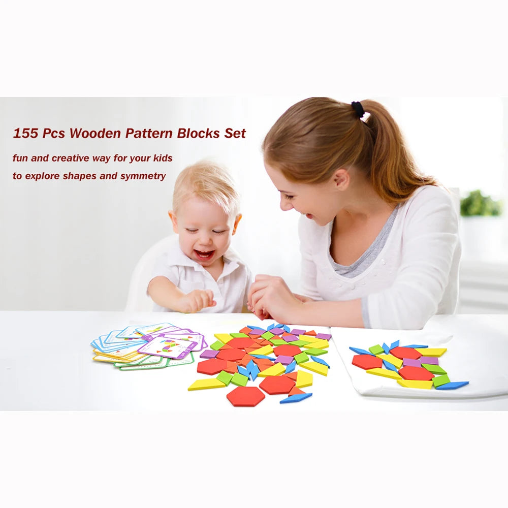 155-Piece Wooden Pattern Blocks Set | Oliver Montessori Toys