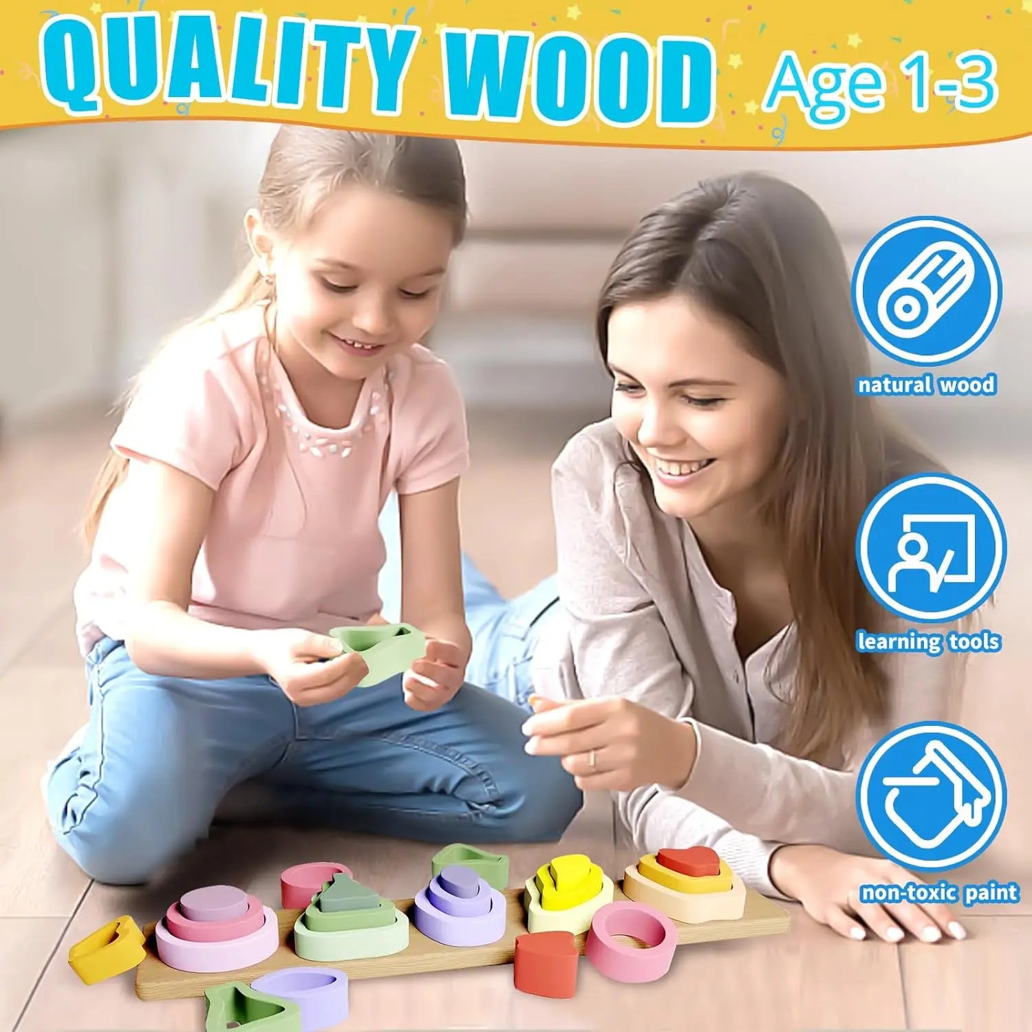 Wooden Shape Sorter & Color Stacker | Montessori Toy | Oliver & Company