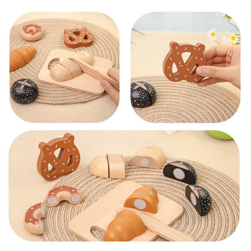 Wooden Bread and Pastry Cutting Play Set for Kids