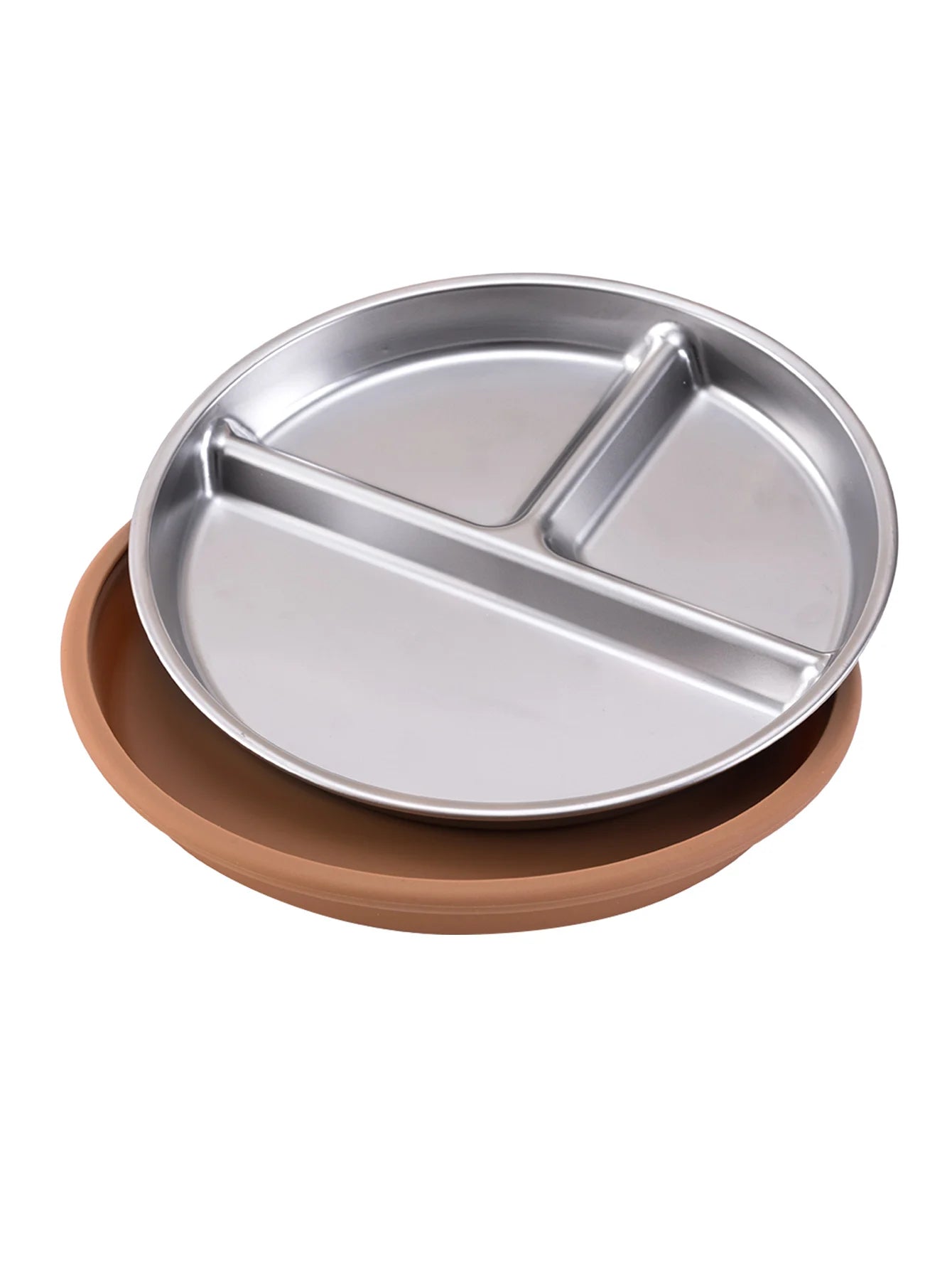 Stainless Steel Divided Plate with Detachable Silicone Suction Base | Oliver & Company Montessori Toys