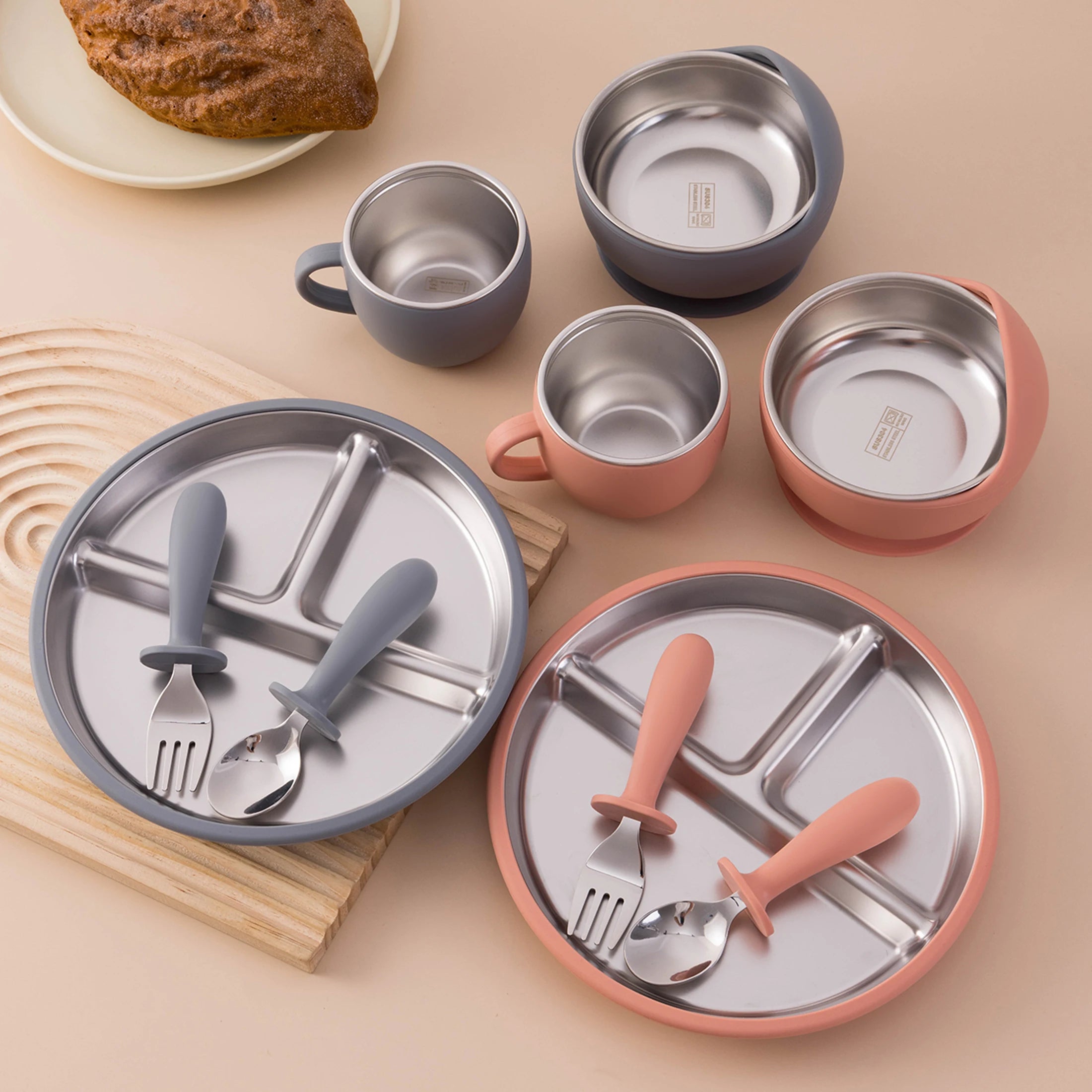 5-Piece Stainless Steel Silicone Baby Feeding Set with Cup | Oliver Montessori Toys
