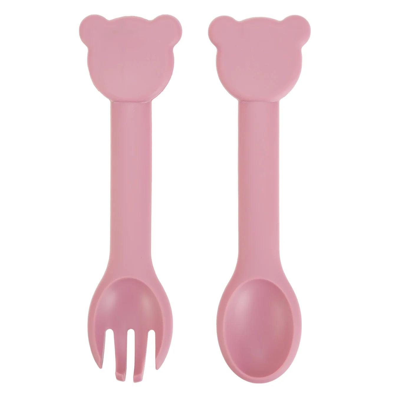 Dusty rose bear silicone spoon and fork