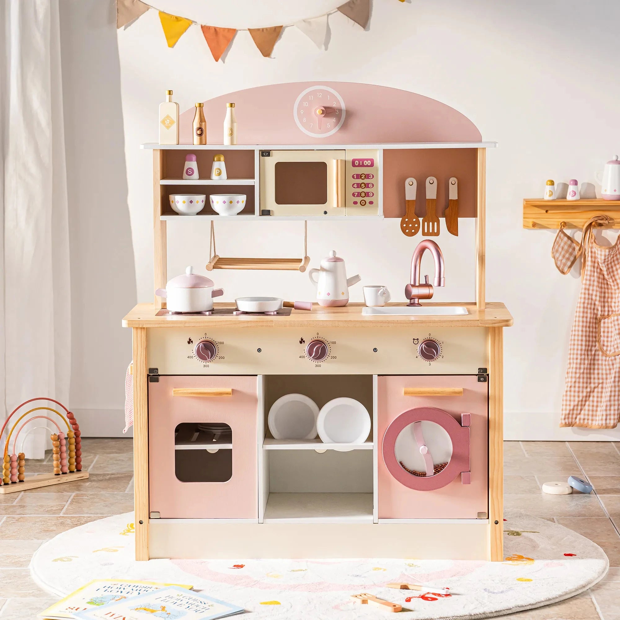 Complete Pink Wooden Kitchen Play Set