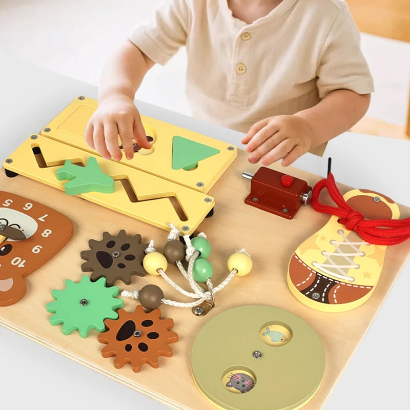 Wooden Bear Busy Board | Oliver & Company Montessori Toys