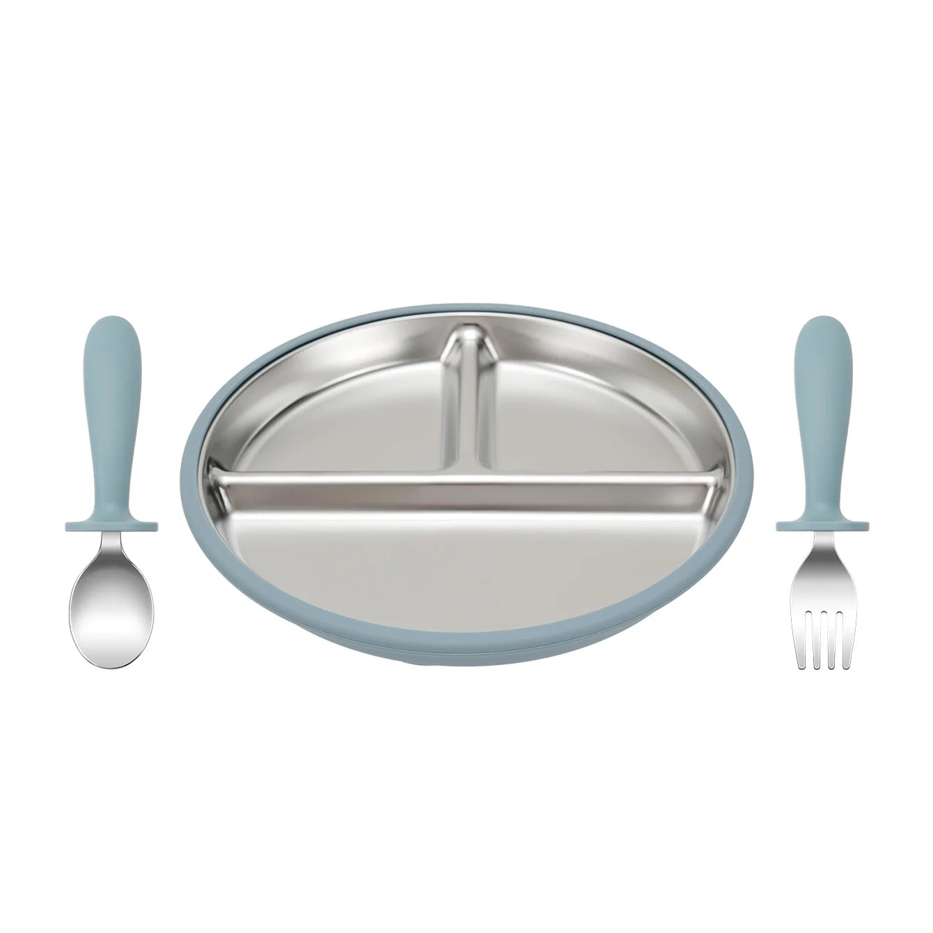3-Piece Stainless Steel Divided Plate and Utensil Set | Oliver Montessori Toys