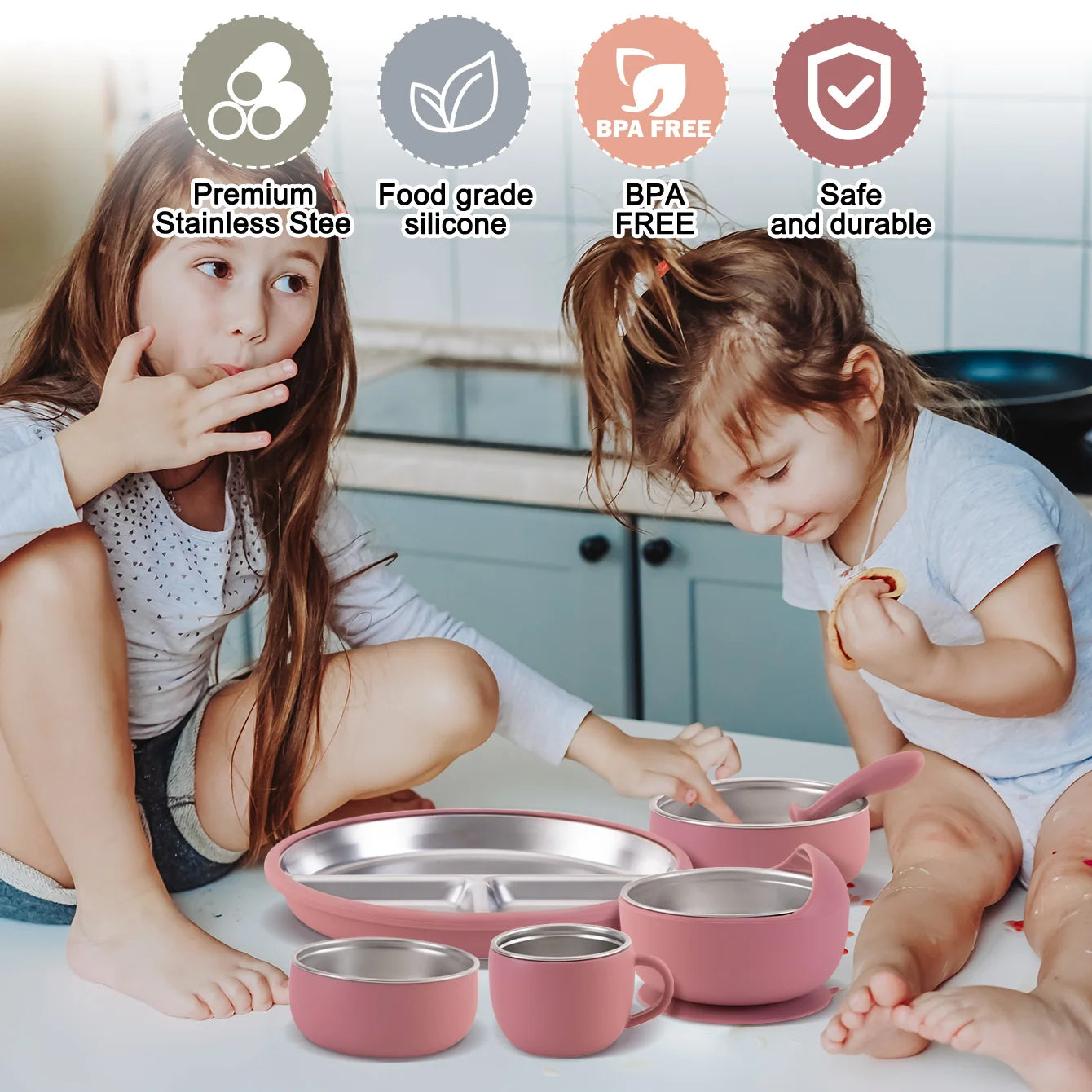10-Piece Stainless Steel Silicone Baby Feeding Set | Oliver & Company Montessori Toys