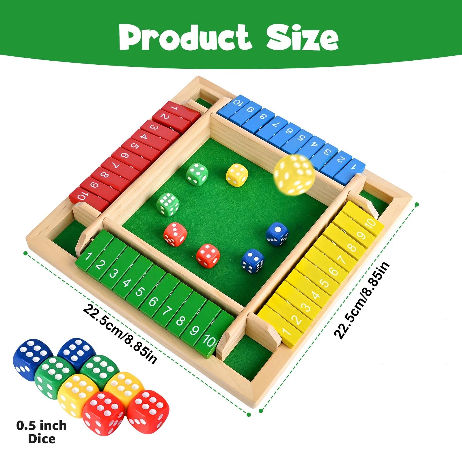 Shut the Box Wooden Dice Game for 4 Players