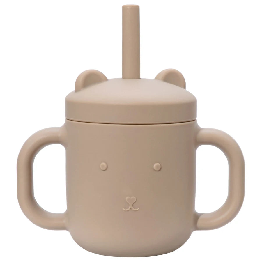 Silicone bear straw cup in Taupe