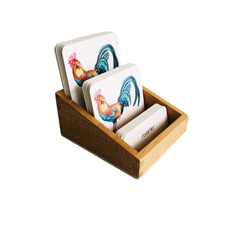 Montessori Farm Animals 3 Part Cards with Bamboo Tray 