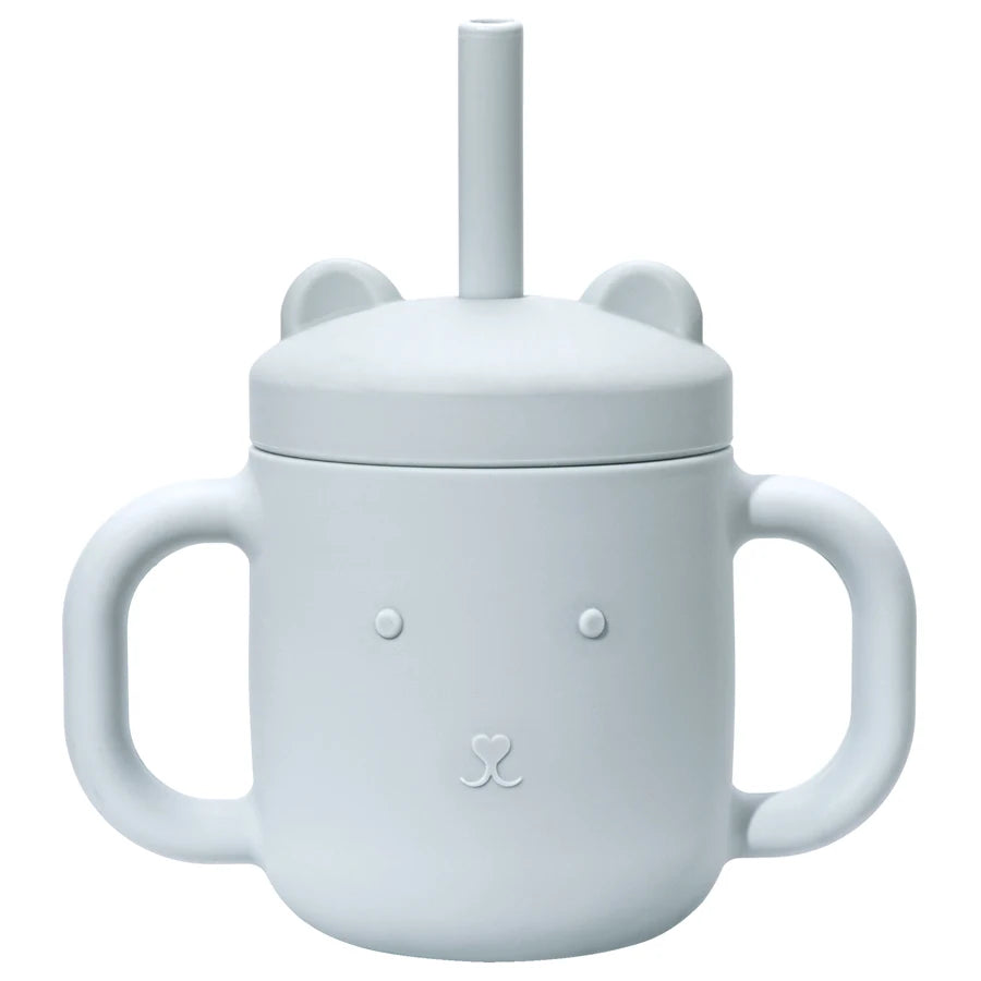 Silicone bear straw cup in Grey Blue