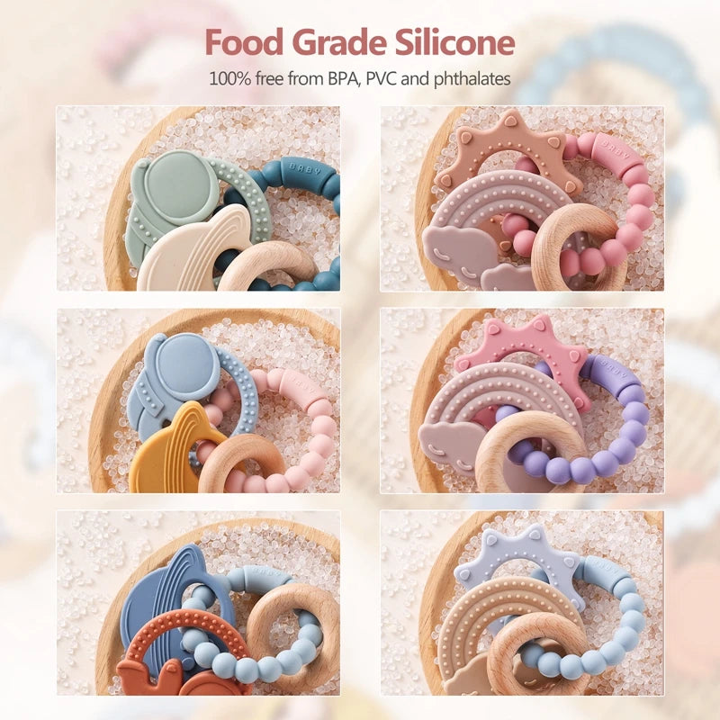 Linked Silicone and Wood Teether