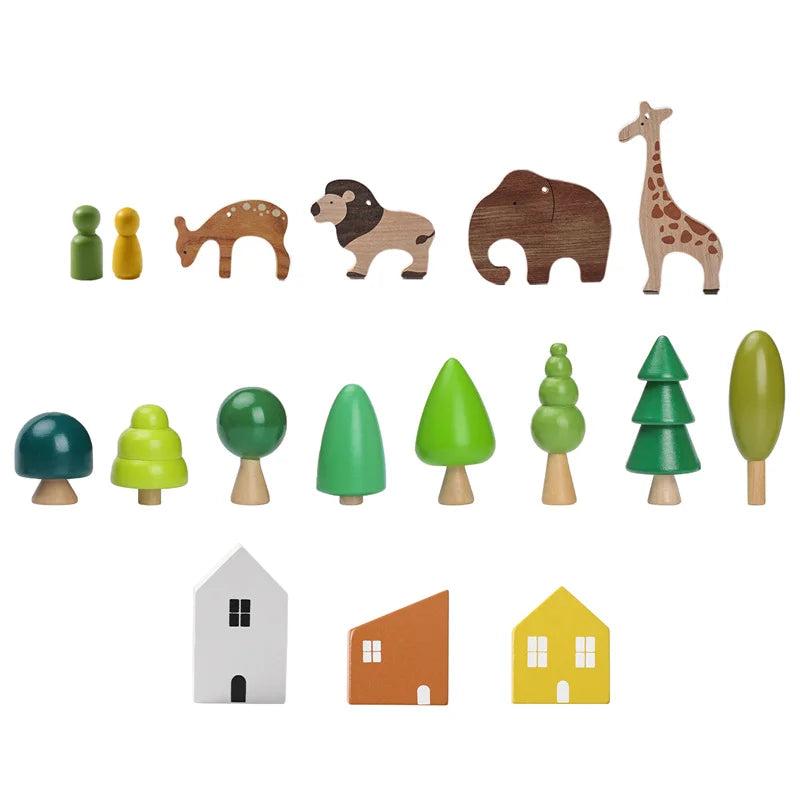 Wooden Forest Trees and Tiny Houses