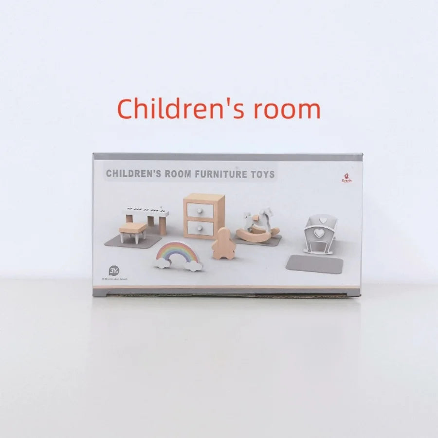 Children's room furniture toys packaging on a white background