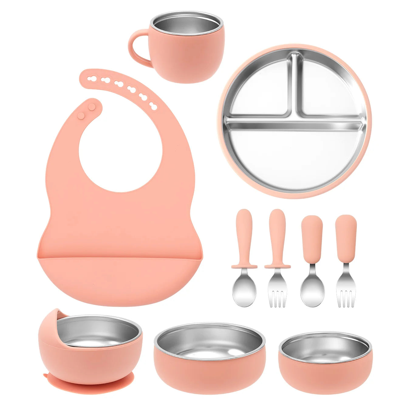 10-Piece Stainless Steel Silicone Baby Feeding Set | Oliver & Company Montessori Toys